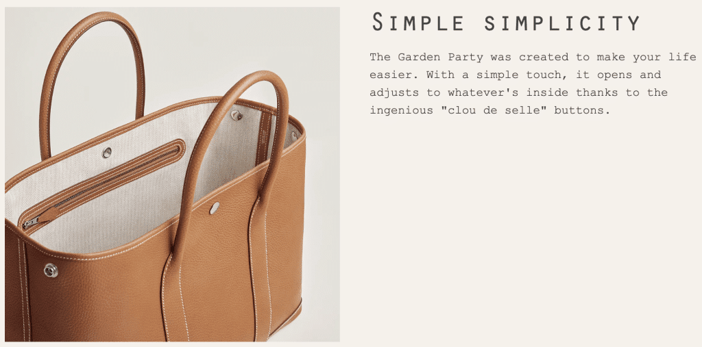 hermes garden party bag tote in tan caramel and leather