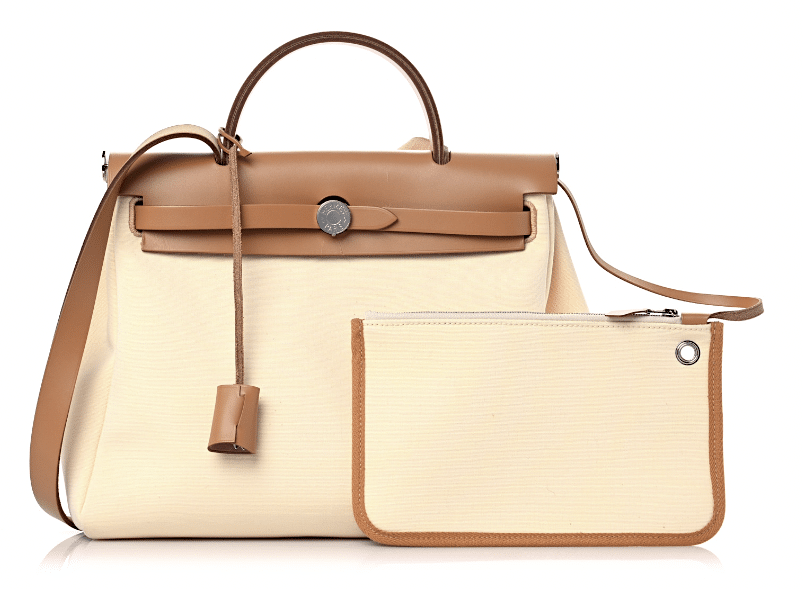 hermes herbag natural tan leather and canvas