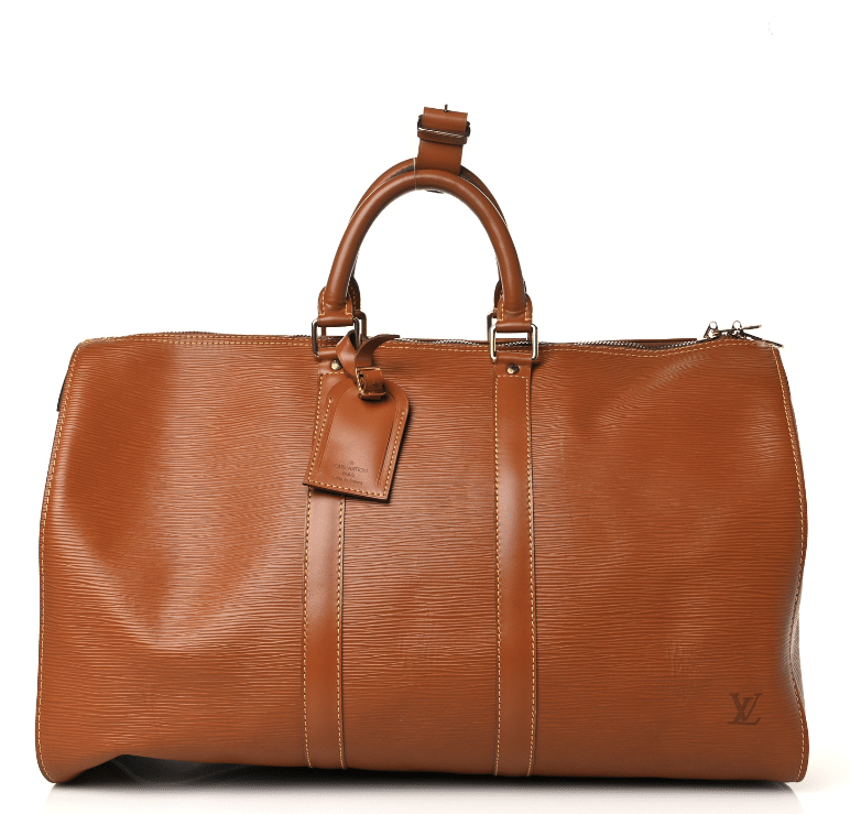 louis vuitton keepall in epi leather aff tan brown
