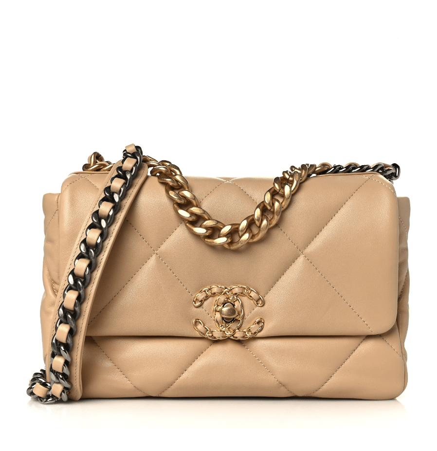 chanel 19 bag in tan and gold in beige