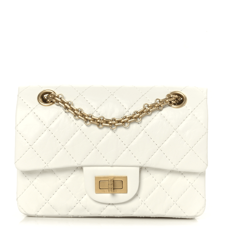 chanel 2.55 re-issue bag in white and aged gold