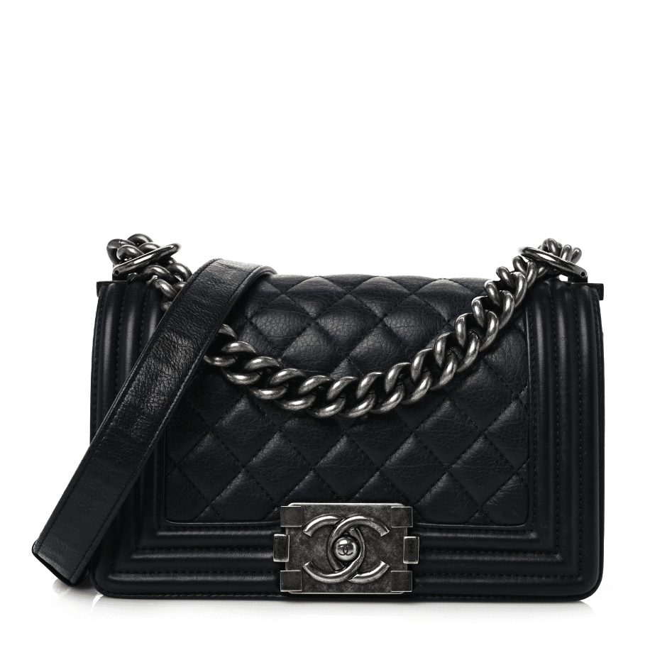 chanel boy bag small in black and aged silver hardware