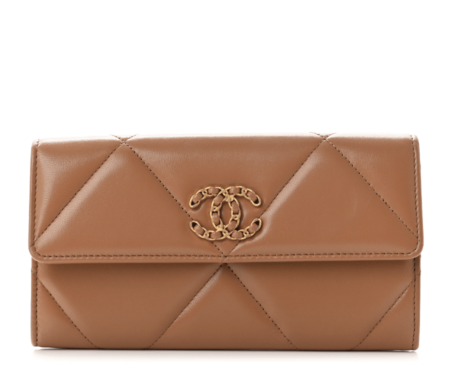 chanel flap wallet tan brown chanel 19