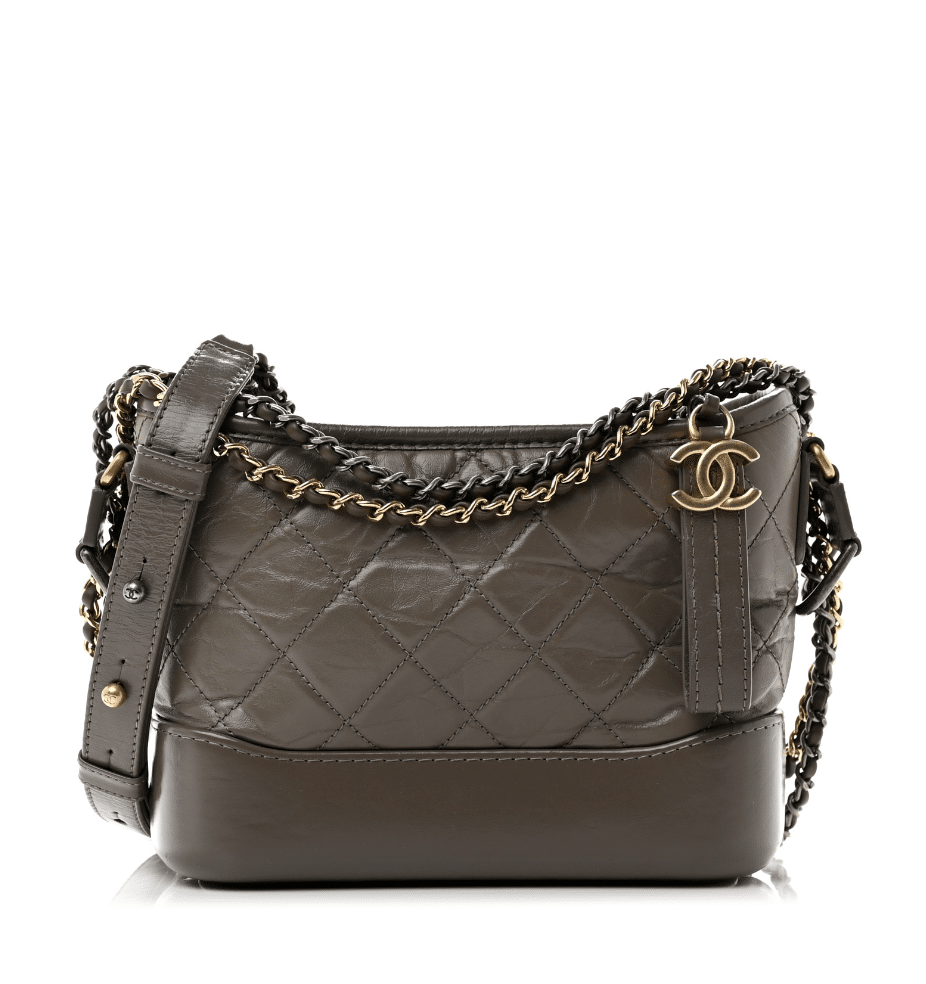 chanel gabrielle bag in grey with gold chain small
