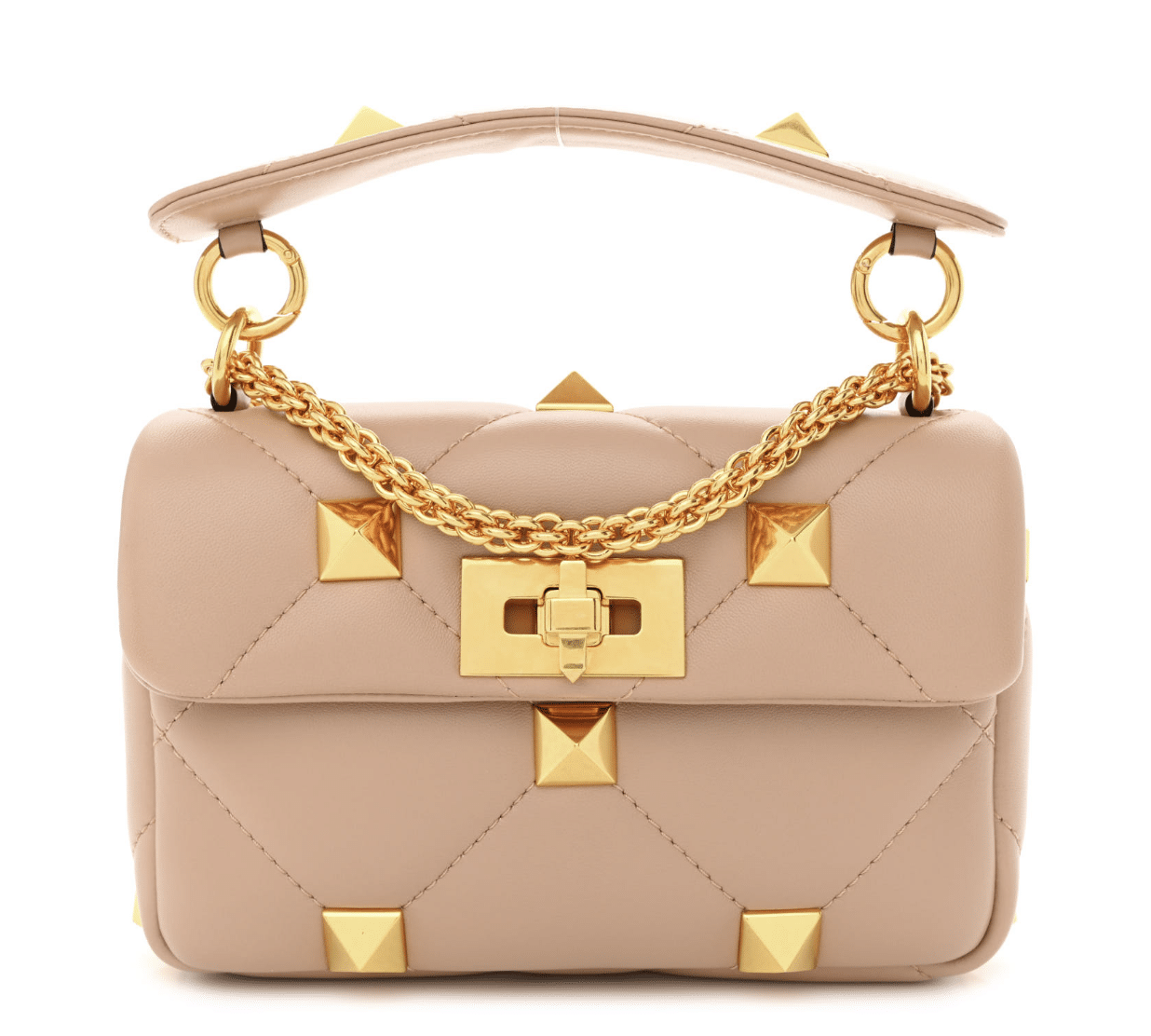 Valentino Garavani Roman Stud Bag in beige in tan with gold hardware