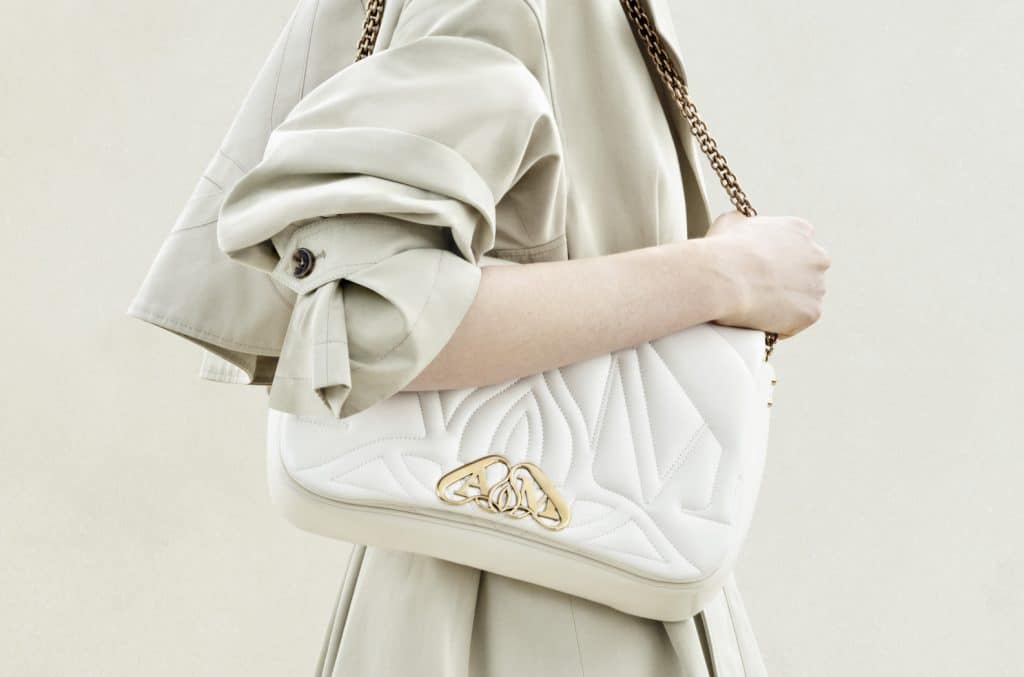 End of an Era: Alexander McQueen Fashion House and Creative Director Sarah Burton Part Ways 1 alexander mcqueen seal bag in white gold chain in small