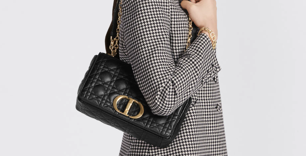 dior caro bag black leather gold hardware