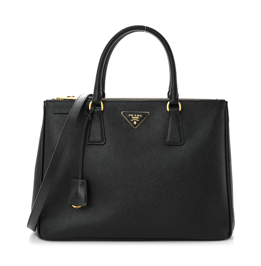 black prada galleria bag saffiano leather gold plate